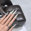 5in1 Toolkit HANDMADE Press On Nails Nude Pink Rhinestone Ribbon Bow Phototherapy Fake Nail Patch Artificial Nail Reusable