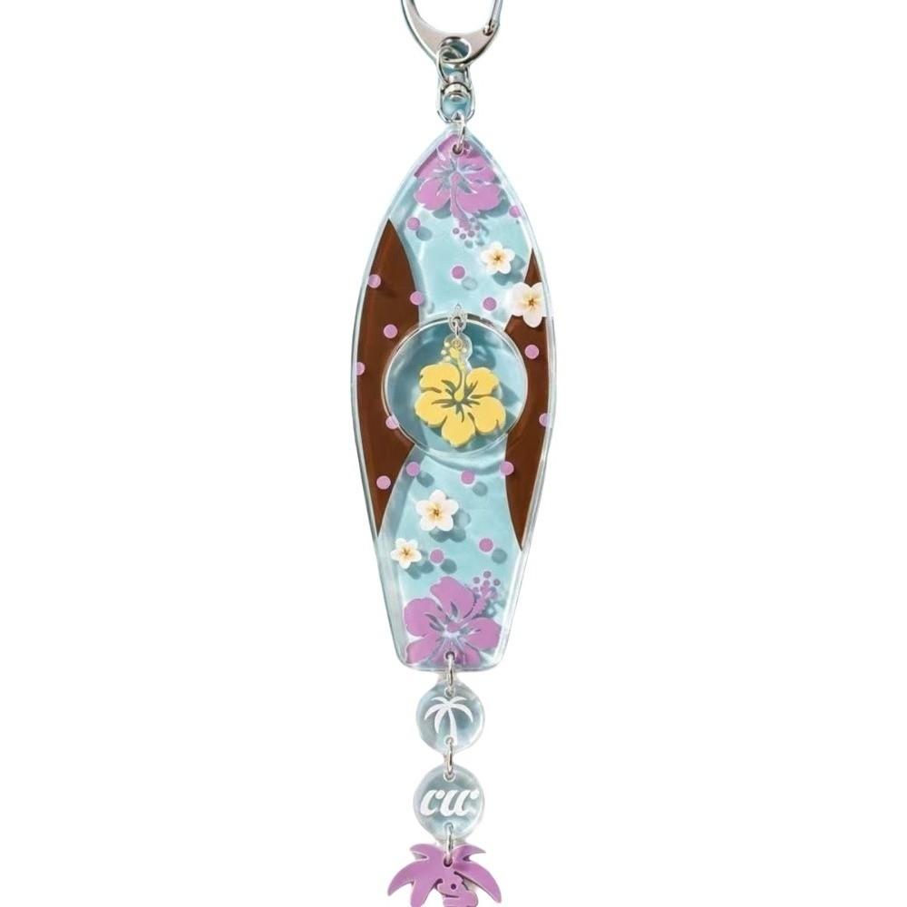 Hawaiian Surfboard Shaped Keychain Acrylic Palm Tree Keychain Creative Hibiscus Key Rings Beach