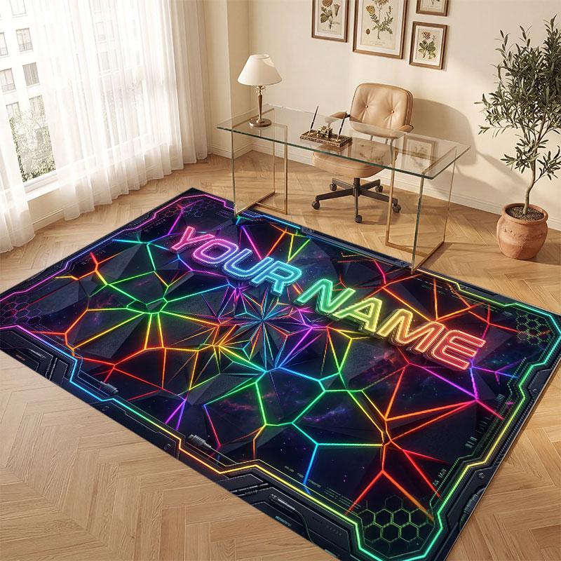 Abstract Geometric Theme Crystal Velvet Floor Rug Personalized Custom Name Text Warm Carpet Home Decoration