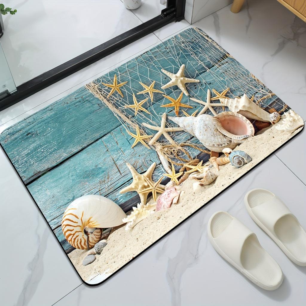 Ocean Coastal Bath Mat Non Slip Floor Entrance Carpets Super Absorbent Rug Home Indoor Living Room Bathroom Decorative Doormats