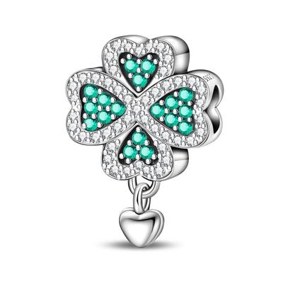 Spring Romantic Flower Collection Copper RoseFour Leaf Shamrock Leaves Charm for Do It Yourself Bracelets Women Jewellery Gift