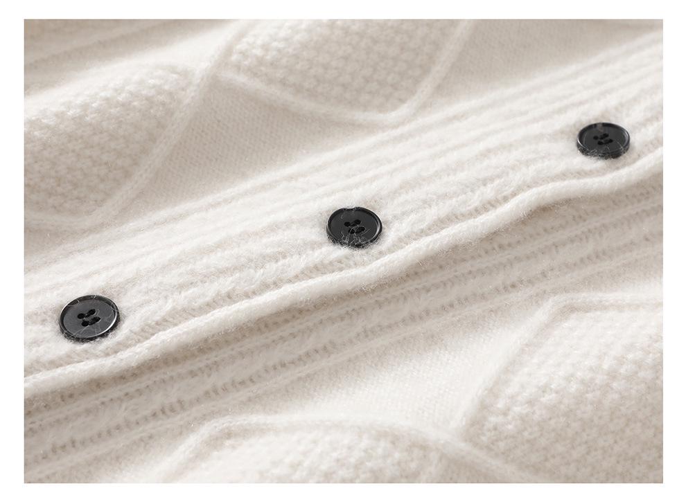 26 Autumn/Winter Women's Cashmere Blend Round Neck Cardigan - Osmanthus Stitch Thick Knit Sweater