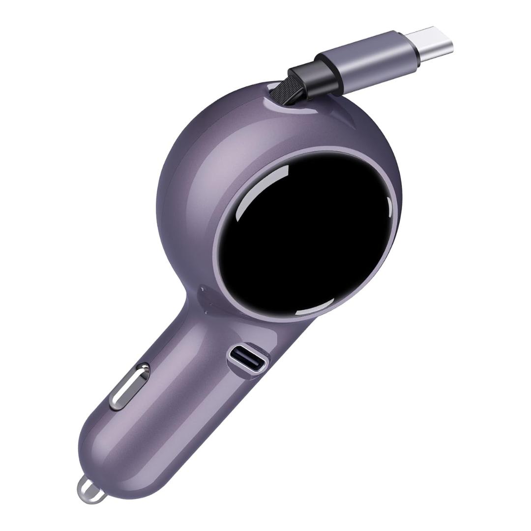 

Автомобильное зарядное устройство K2 Retractable 60 Вт, 2 в 1, адаптер USB C для прикуривателя с кабелем Type-C, быстрая зарядка для iPhone 15, Samsung, Pixel