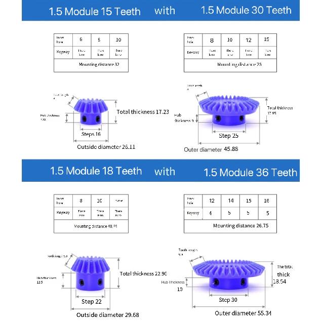 1:2 Nylon Bevel Gear 1M 15/30 20/40 Teeth 90 Degree Plastic Spur Bevel Gear BULE