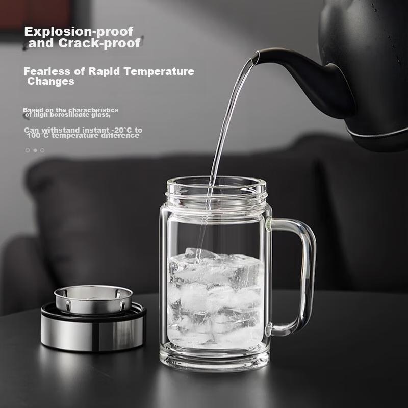 GIANXI Glass Cup, Double-Layer High Borosilicate, Summer Cup with Handle, Heat-Resistant Tea Cup, Water Mug, Gift