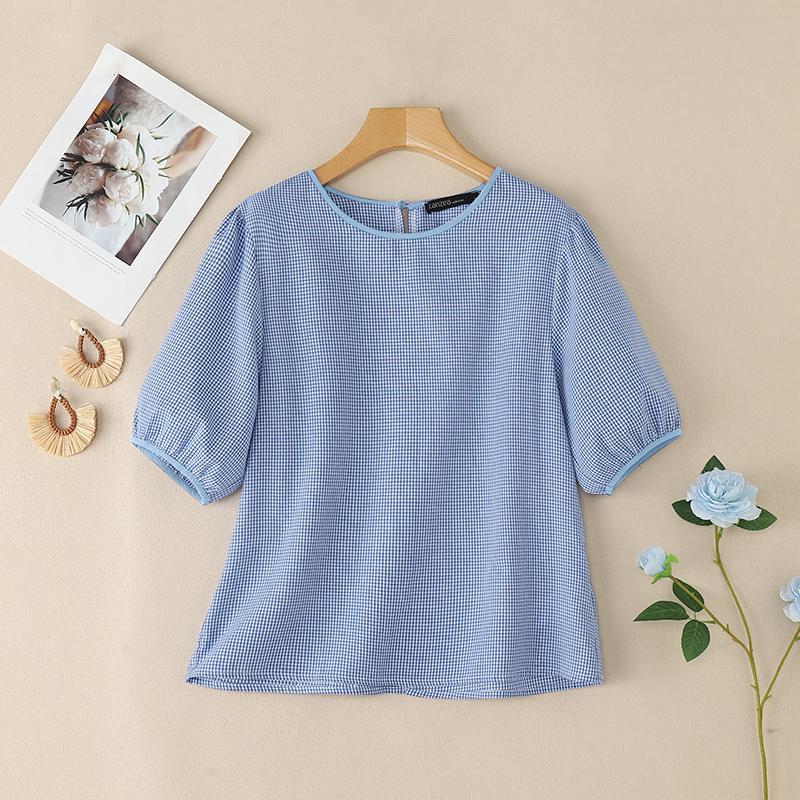 

ZANZEA Women Casual Round Neck Grid Print Summer Short Sleeve Blouse 5XL