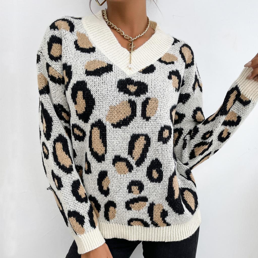 Womens Sweaters Leopard V Neck Sweater Buy YYFS Women's Fashion