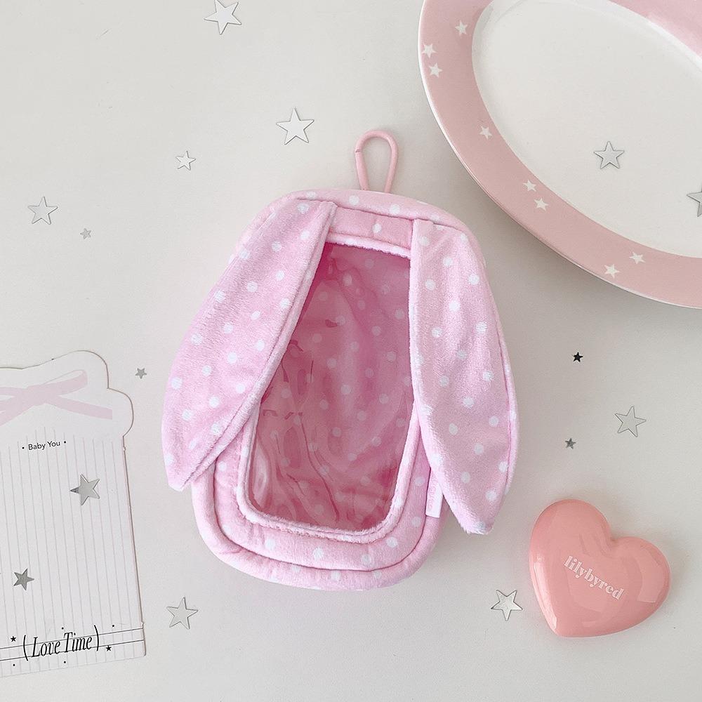 Polka Dot Carrying Bag 3D Stereo Shape Transparent Shell Figure Display Bag Bunny Ear Design 15Cm Storage Pouch Travel Carry
