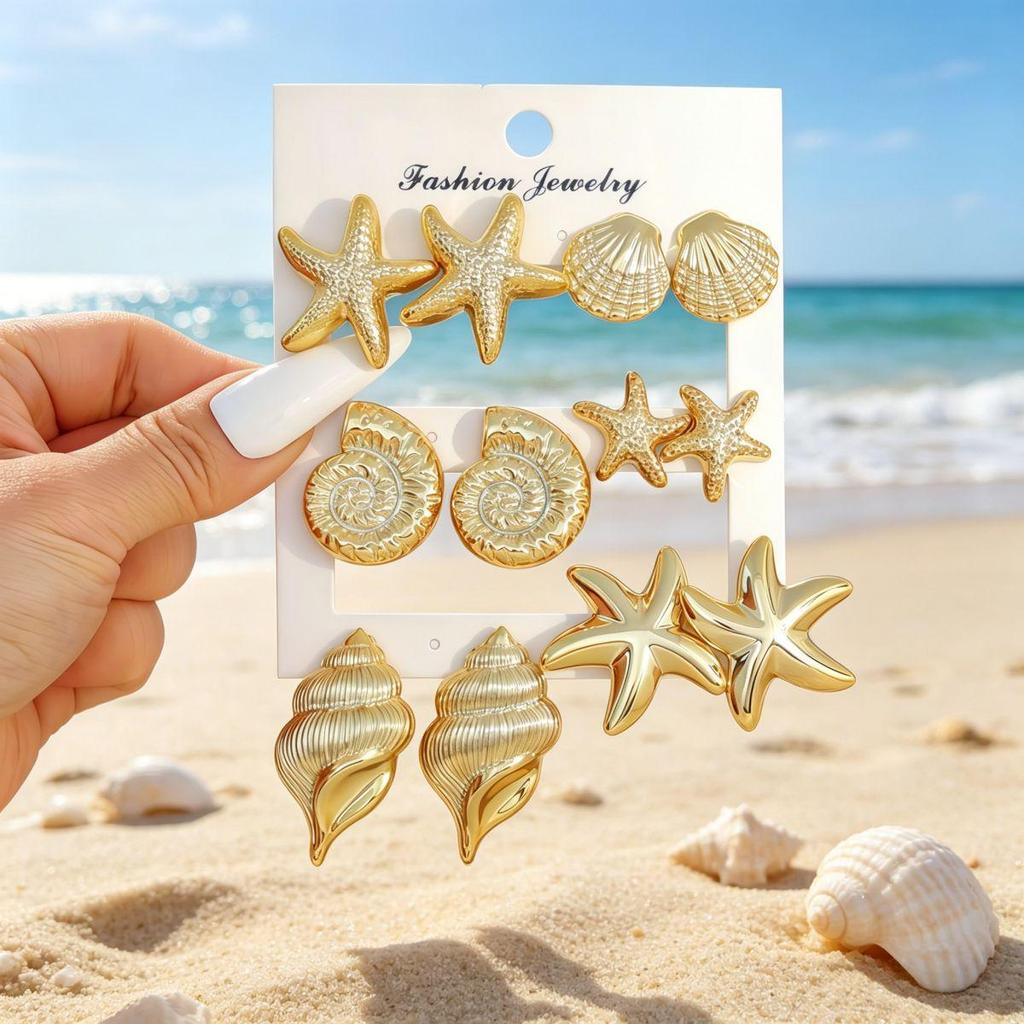 Elegant Women's Stud Earrings Set: Flower & Starfish Design for a Unique Touch