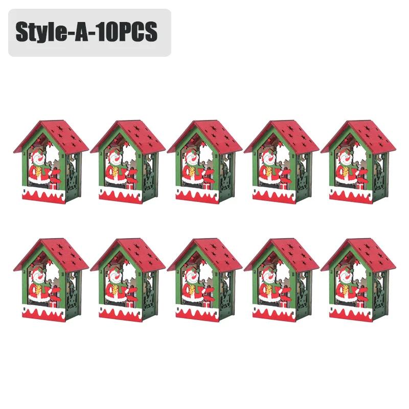 20PCS Christmas Decorations Creative DIY Assembled Cabin Painted Luminous House Christmas Tree Hanging Christmas Hut Ornaments