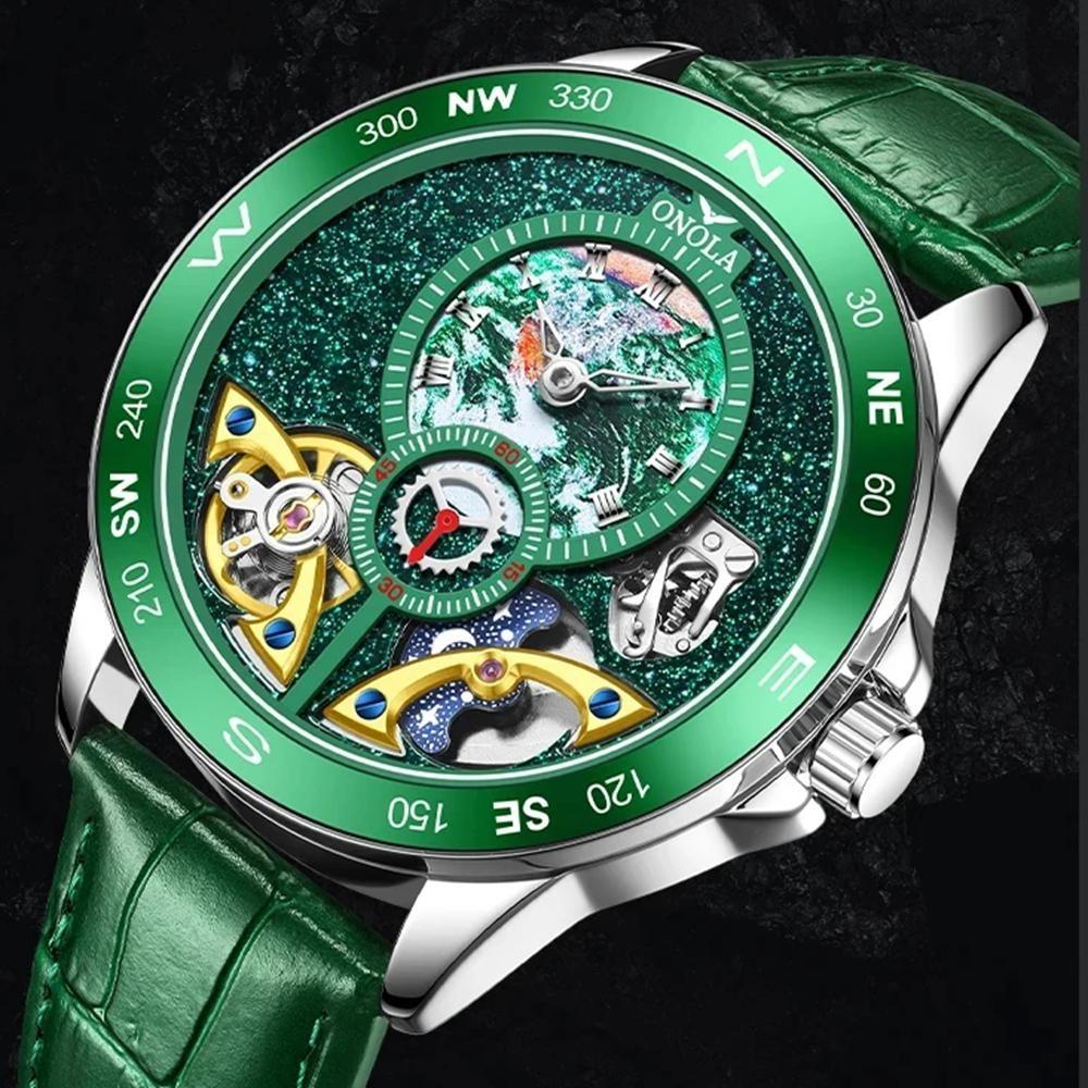 Luxury Double Tourbillon Mechanical Watch Men Business Leather Starry Sky Dial Waterproof Men Automatic Watch