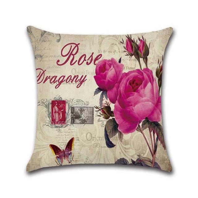 Retro Flower Decorative Pillowcases Rose Pattern Cotton Linen Throw Pillow Case Rose Pillow Cover Kussensloop Almohada Zt294