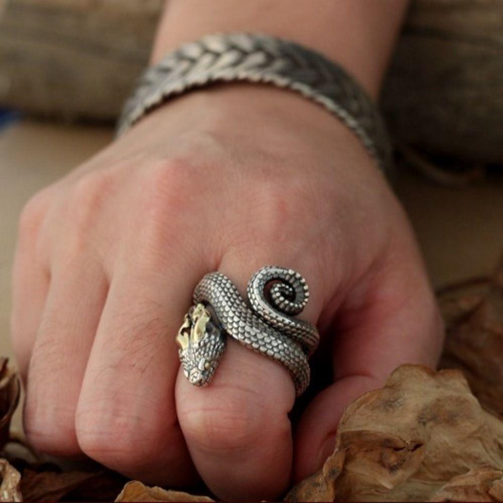 Rock Black Handmade Personality Hip Hop Jewelry Retro Zinc Zinc Alloy Ring Man Opening Ring Silver Snake Ring