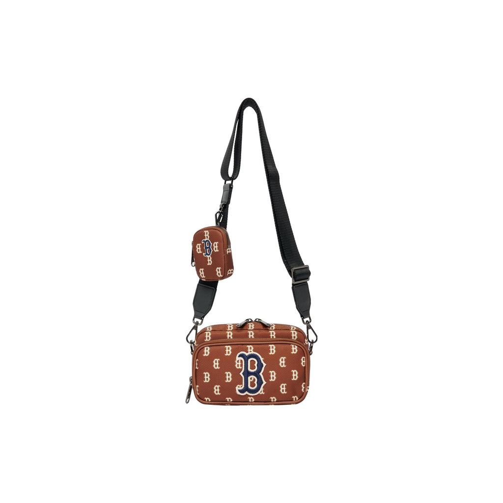 MLB Monogram Series Vintage Floral Printed Letter Big Logo Boston Red Sox Polyester Shoulder Crossbody Mini Bag Unisex Bags Brown 3ACRS012N-43BRD