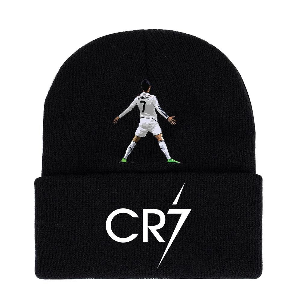 Cr7 Printed Knit Black Hat Warm And Stylish Winter Headwear For Men And Women