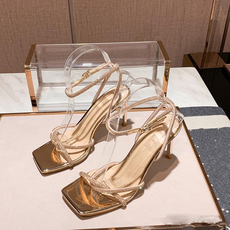 Fashion Rhinestones Gladiator Silver High Heels Ankle Strap Strappy Sandals Women Sexy Stiletto Party Bridal Shoes