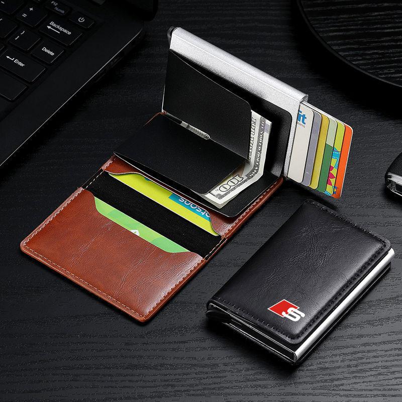 1Pcs ID Credit Card Holder Mini RFID Wallet Automatic Pop up Bank Card Case For Audi C7 C6 C5 B5 B6 B7 B8 B9 D3 Q3 Q5 Q7 TT A1 A3 A4 A5