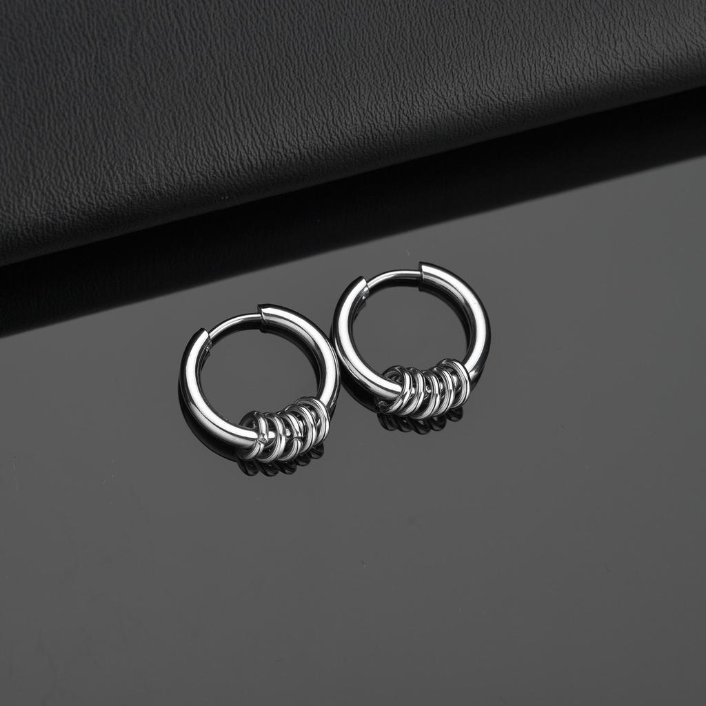 1 Pair Stainless Steel Hoop Earrings for Men Women Small Circle Metal Ball Anti-allergic Ear Buckle Rock Hip Hop Zircon