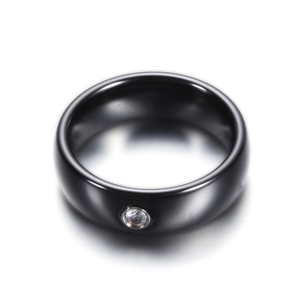 6MM Black & White Ceramic Single Diamond Ring - Trendy Couple's Fashion