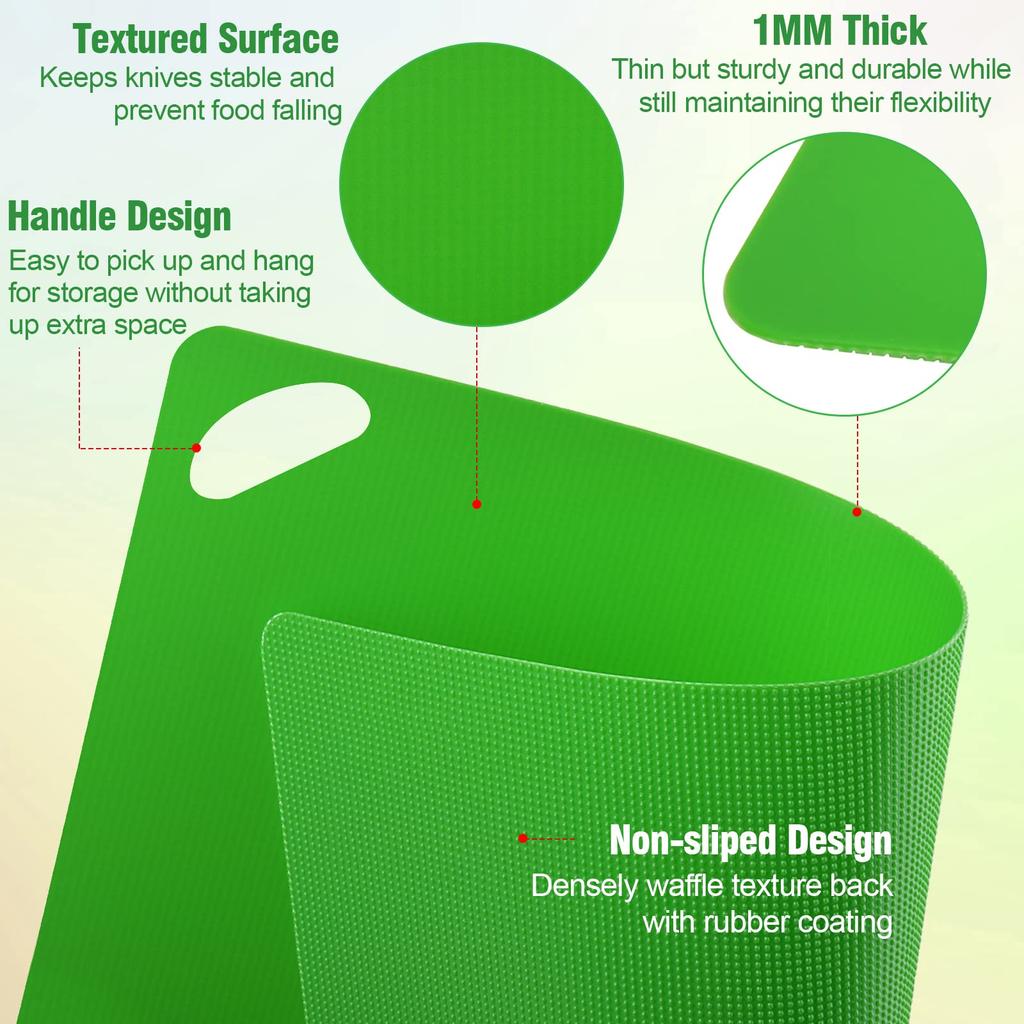 Leeseph 6pcs Flexible Plastic Cutting Board Mats, Colorful Chopping Boards for Kitchen Tool with Food Icons