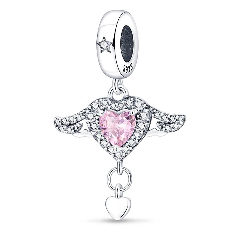 Kupfer Charm Anhänger Anhänger Authentisch Rosa Zirkon Blaue Wolke Herz Schöne Farben Anhänger Kompatibel Mit Armbändern Schmuck Damen Geschenk Herstellung Diy