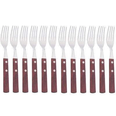 Ensemble de 12 pièces à manche en bois naturel argenté, fourchettes, couverts, ménagère en acier inoxydable, fourchette de table, vaisselle, ensemble de couverts argentés pour la maison et la cuisine
