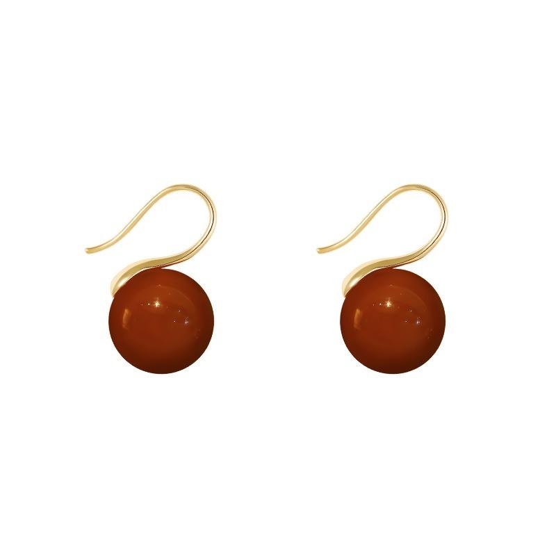Women Red Agate Hook Earrings Simple Fashion Retro Jewelry