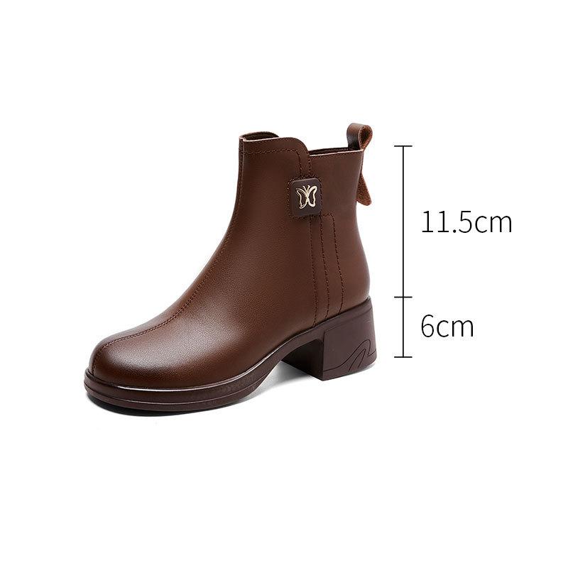 Plateau Leder Martin Stiefel mit dickem Absatz Damen Retro Lässig Vielseitige Kurze Stiefel Runde Spitze Britische Chelsea Boots