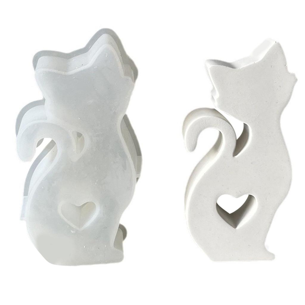 Flexible Silicone Mold for Creating Hollowed Heart Cats Figurine Pendants Candle Soap Making Mould Expoy Resins Mold