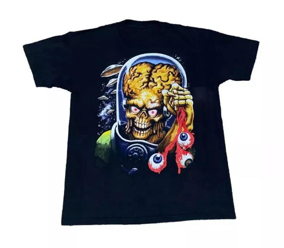 Vintage Mars Attacks Black Adult T-Shirt Full Size MK633 Unisex T-Shirt XXL