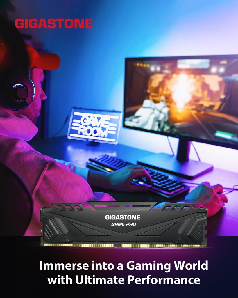 GIGASTONE Game PRO 16GB x 4 DDR4 3600MHz CL Intel XMP AMD Ryzen UDIMM Unbuffered Gaming Desktop Memory Module Black (64GB Kit) PC4-28800 16-22-22-42