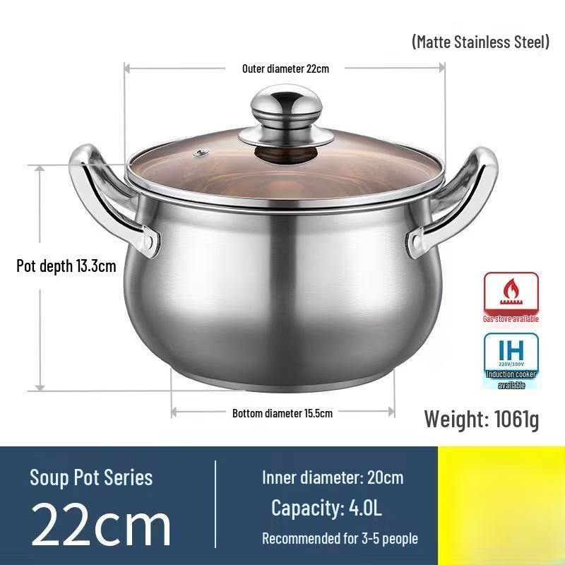 ZISIZ 22cm Large Capacity Drum-Shaped Stockpot