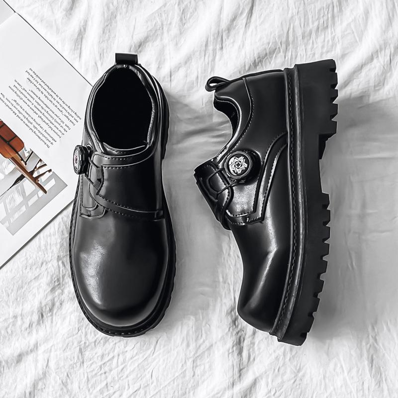 

Мужская обувь 2025 года, новая весенняя мода, туфли Дерби с вращающейся пряжкой, на платформе, повседневные кожаные туфли высокого класса в Великобритании 39 чёрный