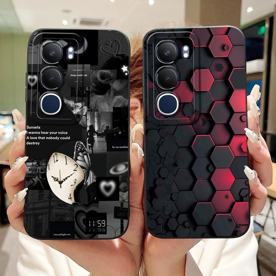 Für Vivo Y19s 4G Hülle V2419 Süße Katze Gittermuster Abdeckung Stoßfest Weiches Silikon Handyhülle Für Vivo Y19s Y 19 s VivoY19s Fundas