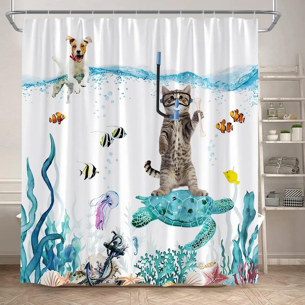 Lustige Badende Dinosaurier Duschvorhänge Schwarze Katze Tiersilhouette Kinder Badevorhang Modernes Polyester Badezimmerdekor mit Haken