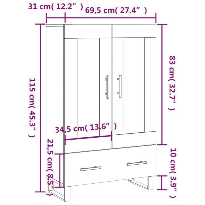 VidaXL Highboard Smoked Oak 69.5x31x115 Cm Engineered Wood 830353