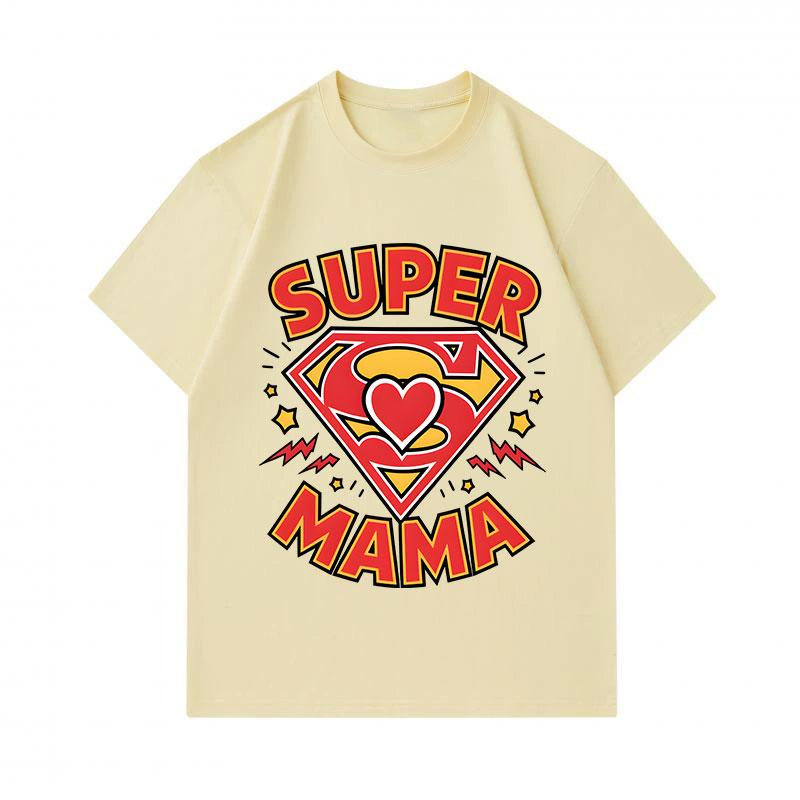 Men's 100% Cotton Crew Neck Short Sleeve T-Shirt, Funny Super Mama Heart Graphic Print Casual Tee, Lightweight Soft Breathable Top for Daily Family Pa