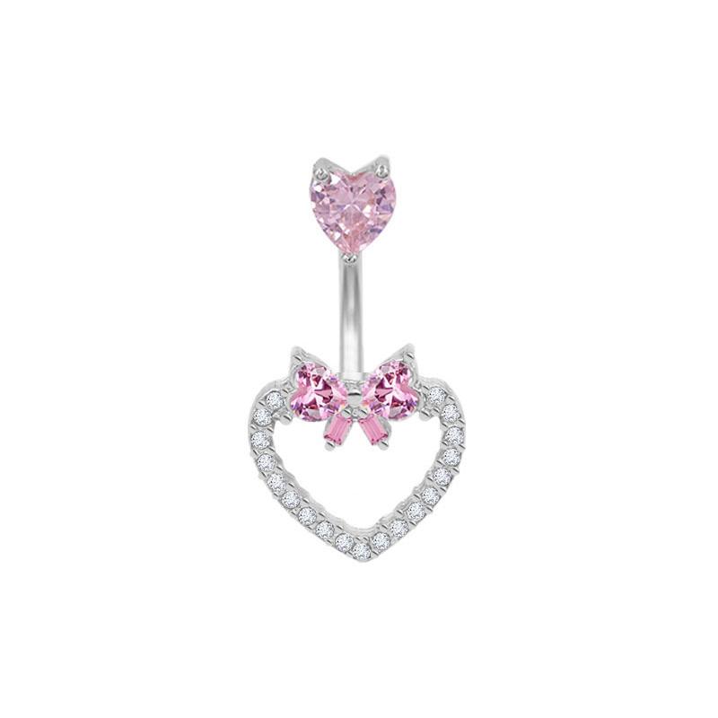 Pink Belly Button Rings Bow Heart Navel Piercing Ring For Women Girls Sexy Body Jewelry Navel Piercing Barbell Gifts