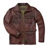 Chinese Size Vintage Red Brown Men Leather Jacket M65 Hunting Flight Jacket Genuine Cowhide Coat Autumn