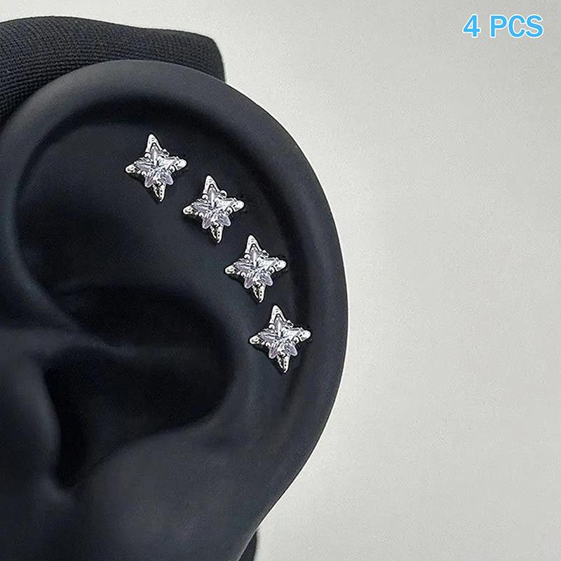 4Pcs Vintage Crystal Zircon Wing Earrings Stud Women Luxury Shiny Angel Wings Cross Silver Color Earrings Studs Couples