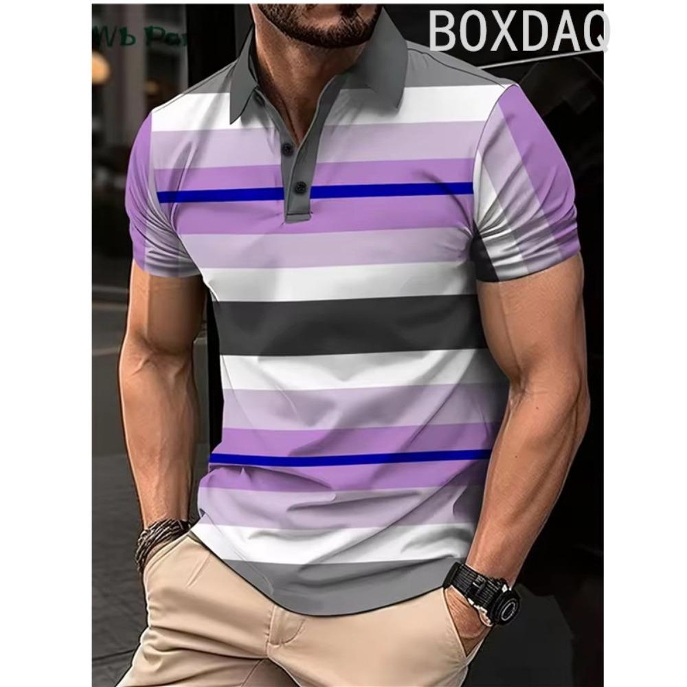 Классическая полоска Мужская рубашка-поло Бизнес-кэжуал Топы Простые базовые поло Мужские Летняя Большой размер Короткий рукав Воротник-поло S