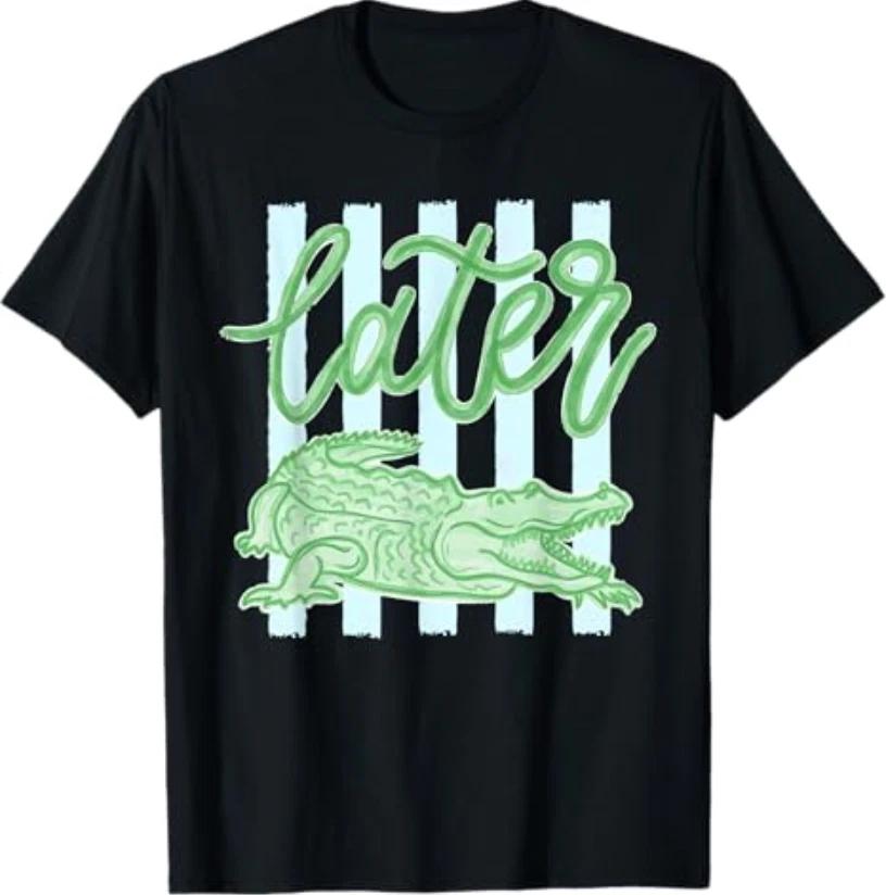 Retro Striped Everyday Later Gator Alligator Summer Coastal T-Shirt XL