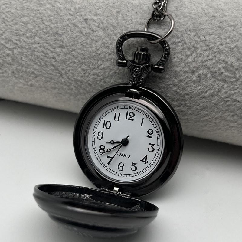 Vintage Style Crow Pocket Watch Quartz Movement Round Dial Black Necklace Souvenir Gift