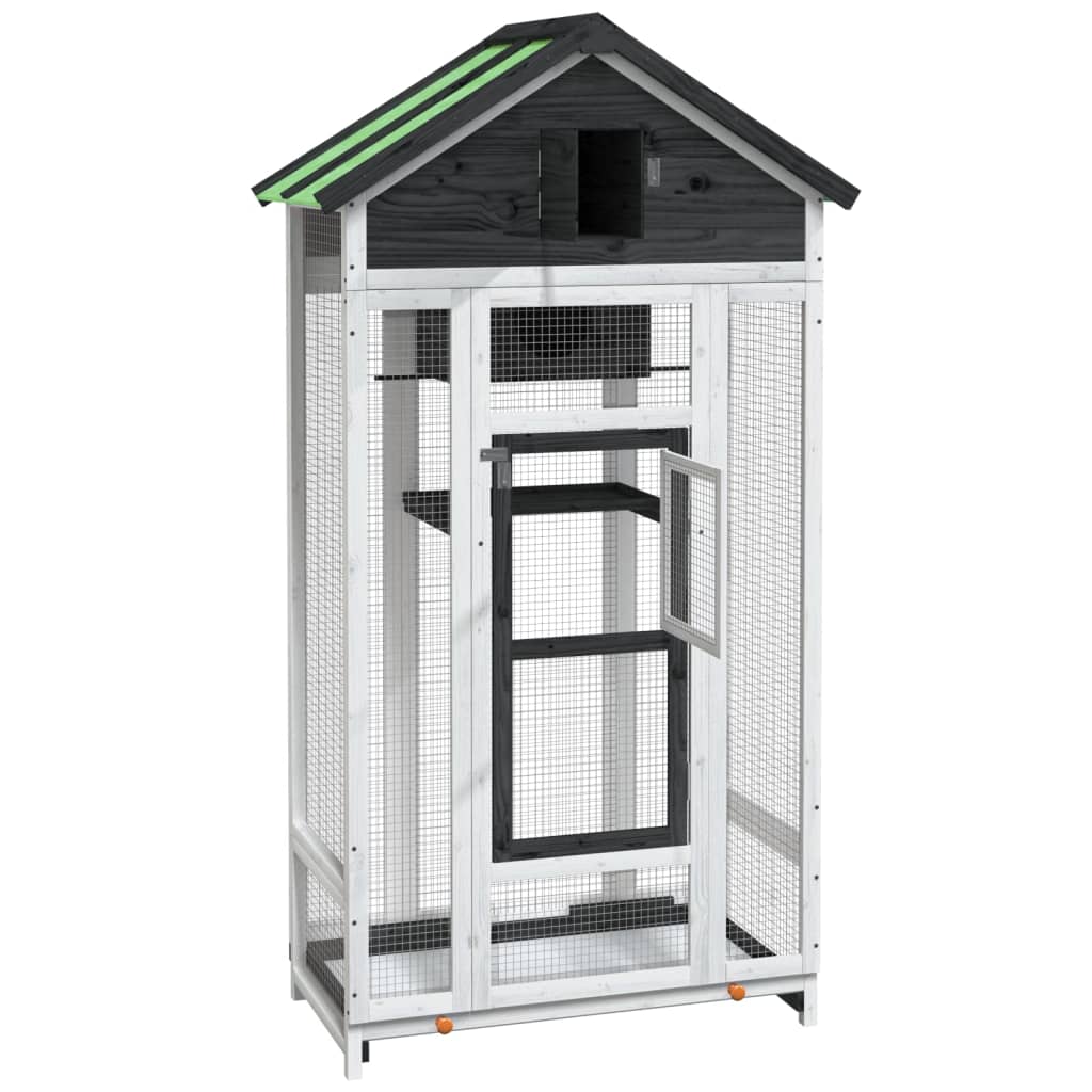 Vidaxl Bird Cage, Grey, 91.5X53X170 Cm, Solid Pine Wood