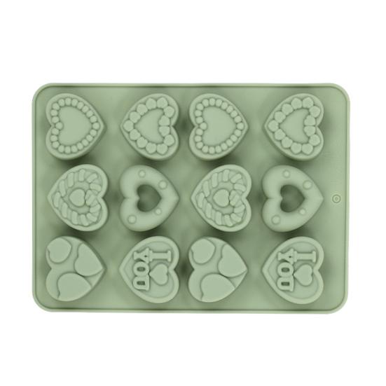 

Ice Mold Silicone Food Grade BPA-Free Flexible Non-Stick Candy Chocolate Cookie Mold 9 Grids Heart Pattern Baking Mold зелений