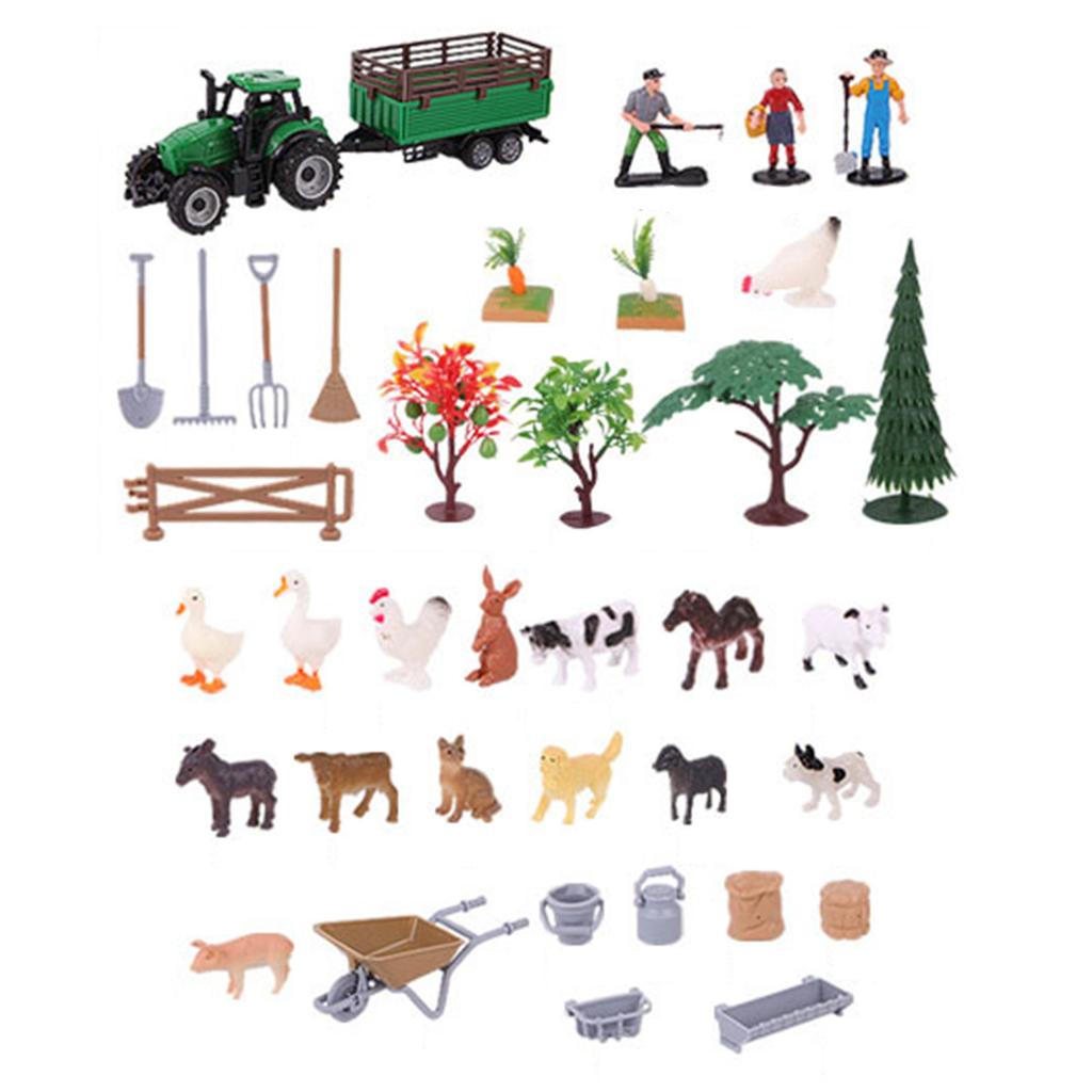 49 Piece Farm Playset With Figures Animals Tools Plant For Children Imaginative Learning And Role Play Accessories