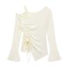 Drawstring Off Shoulder Top Slim Slanted Shoulder Top Sweet Long Sleeve Crop Top  Summer