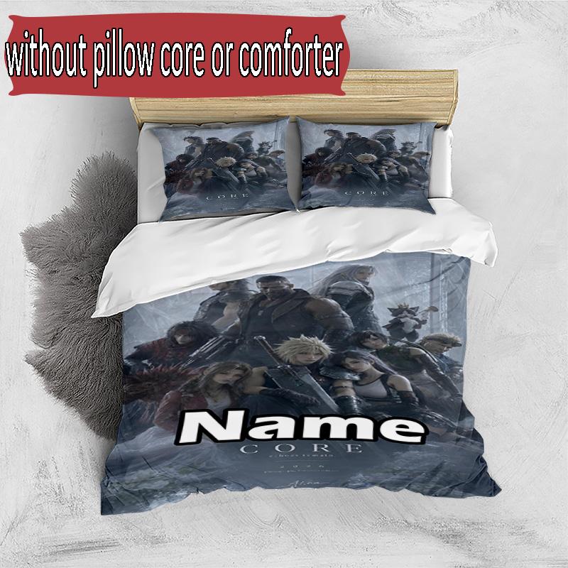 3pcs Duvet Cover Set (1*Duvet Cover + 2*Pillowcase, Without Core), Custom Name Final Fantasy Pattern Bedding Set, Home Bedroom Decor Gift
