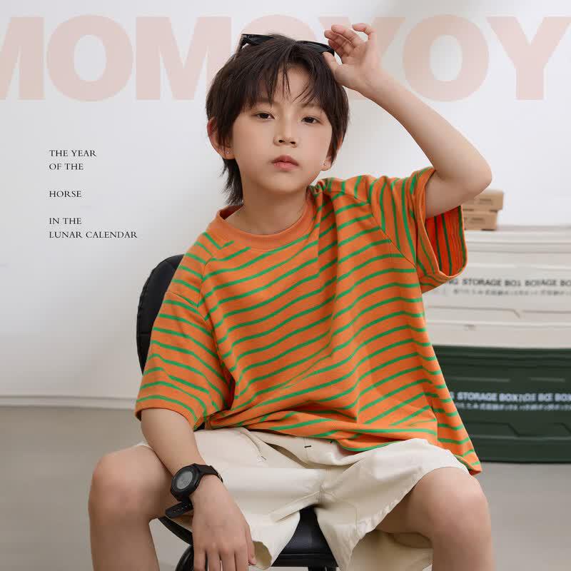 Boys  Summer Orange Striped Short Sleeve T-Shirt 120 оранжевый в полоску
