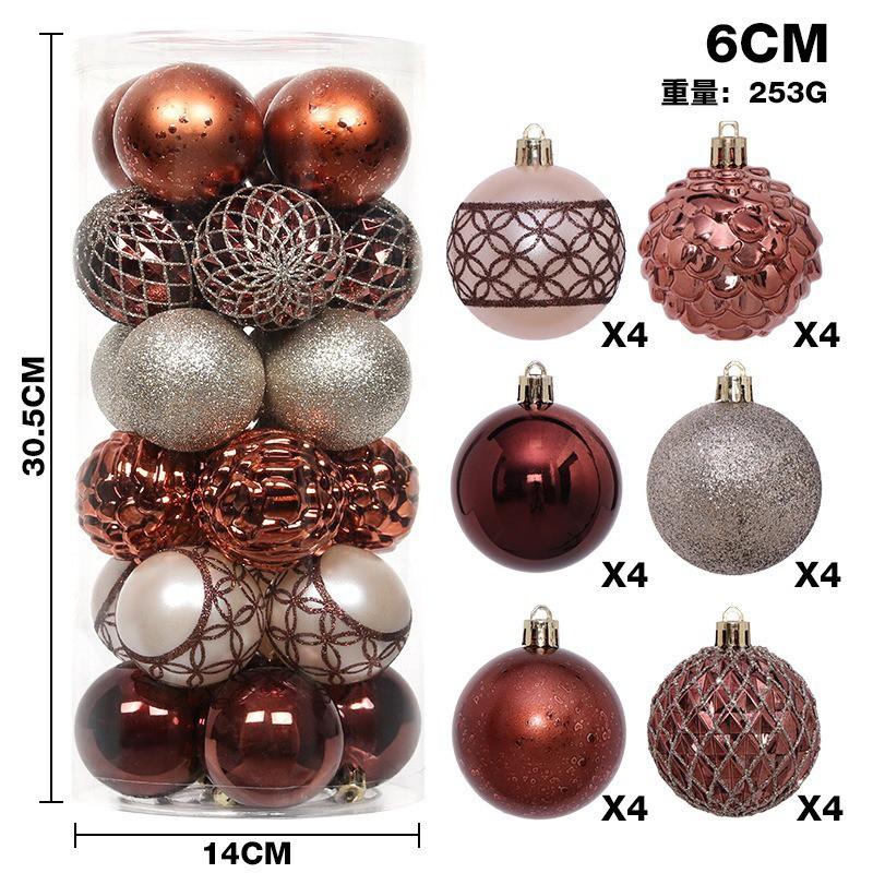 6cm Christmas Balls Set 24Pcs Electroplated Glitter Ornaments Xmas Tree Decor